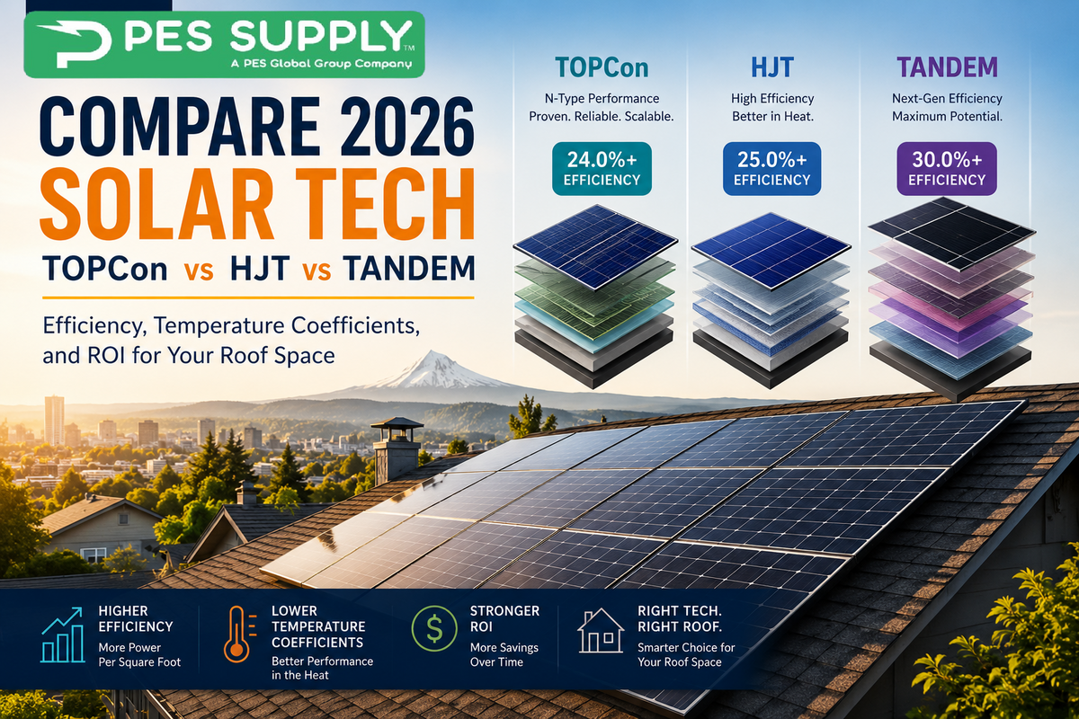 Compare 2026 solar tech: TOPCon vs HJT vs Tandem - efficiency, temperature coefficients, and ROI for your roof space