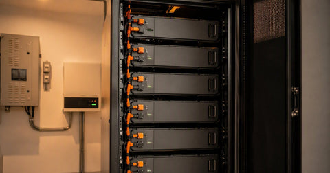Baterías Pylontech LFP apiladas en rack — guía de marca PES Supply