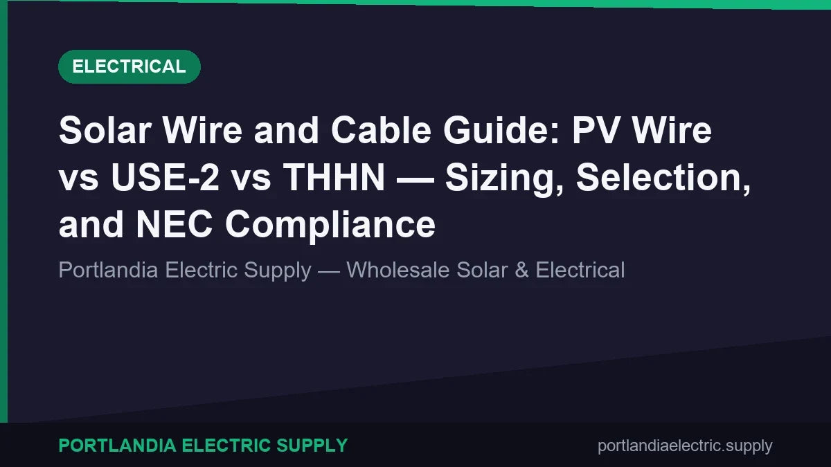 Solar Wire and Cable Guide: PV Wire vs USE-2 vs THHN — Sizing, Selection, and NEC Compliance