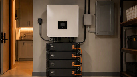 EG4 server-rack batteries with hybrid inverter — PES Supply brand guide