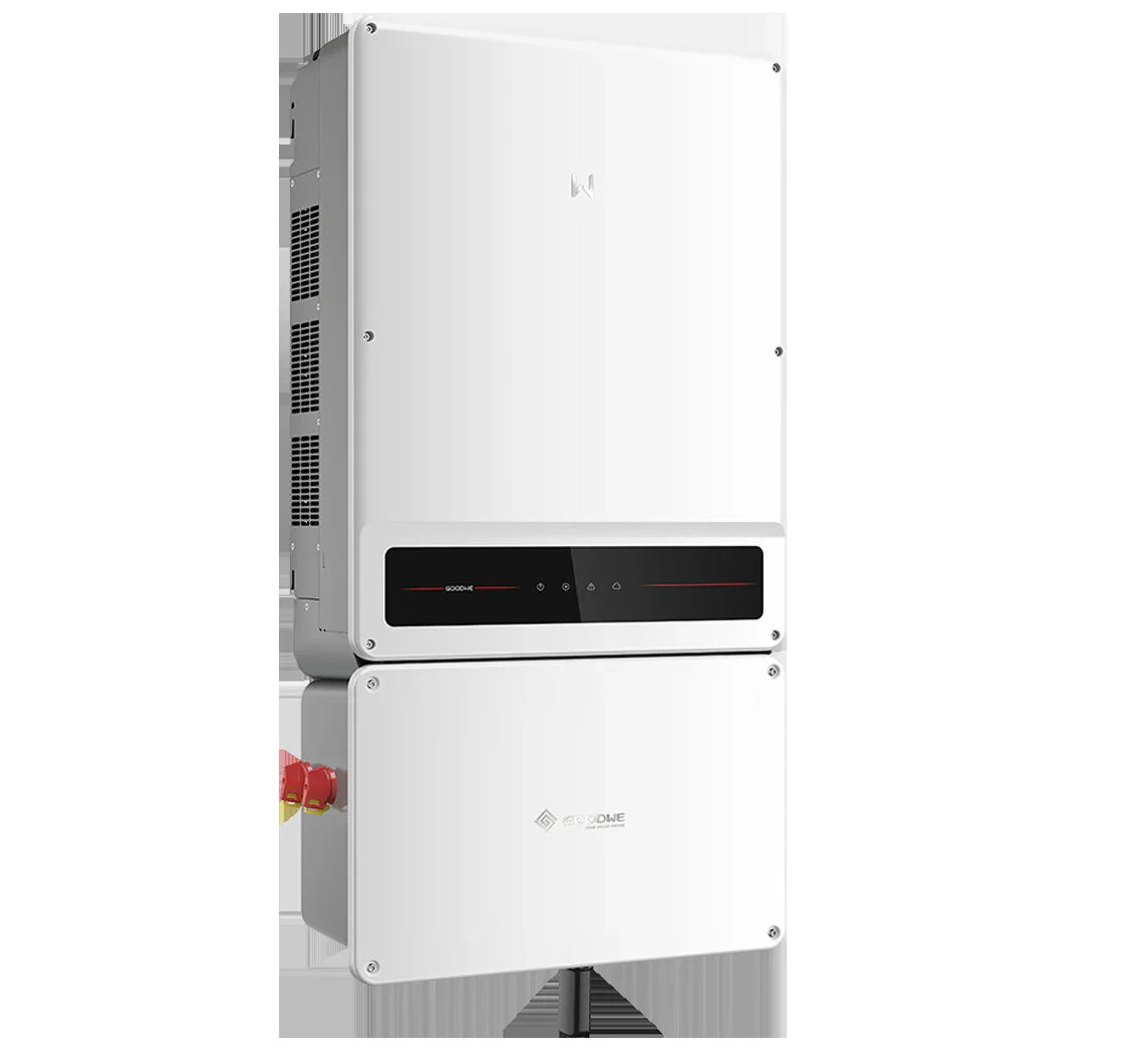 GoodWe GW50K-SMT-US solar inverter front view, white housing, black control panel