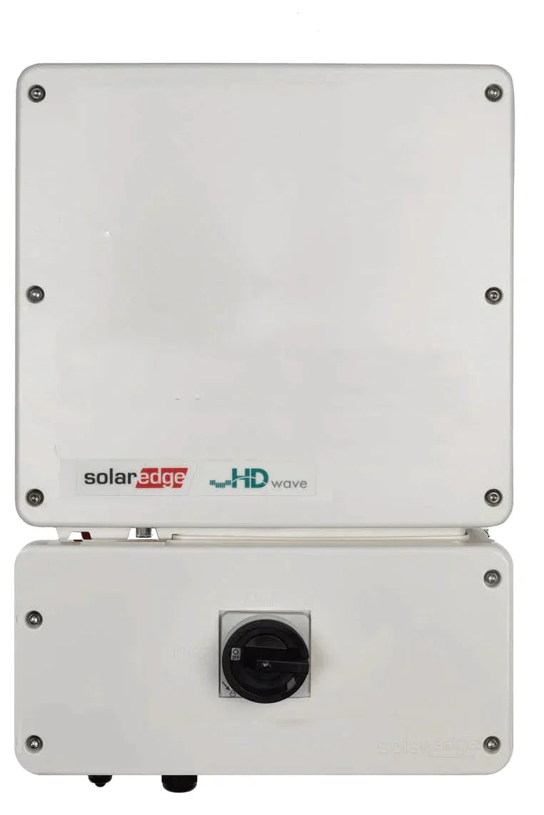 Front view of SolarEdge HD-Wave SE10000H-US inverter with white enclosure