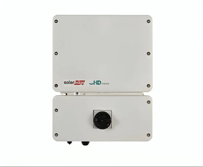 SolarEdge SE3000H-US inverter front view, white enclosure with HD-Wave branding