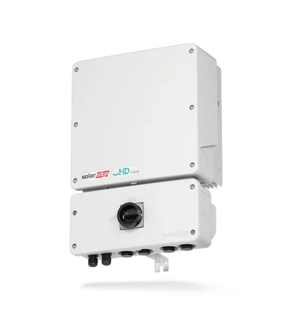 SolarEdge HD-Wave SE10000H-US inverter, white box with black control switch and logo