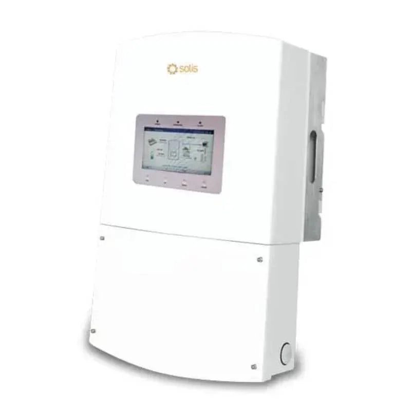 Solis RHI-1P9K-HVES-5G-SPRT white solar inverter with digital display front view