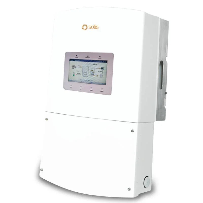 Solis RHI-1P8K-HVES-5G white solar inverter with touchscreen front panel