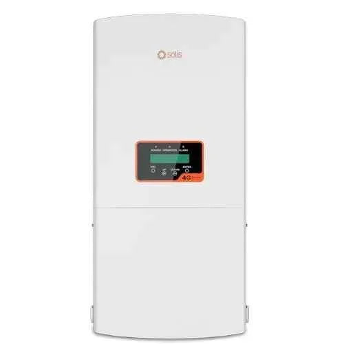 Ginlong Solis RHI-1P7K-HVES-5G solar inverter front view, white casing, digital display