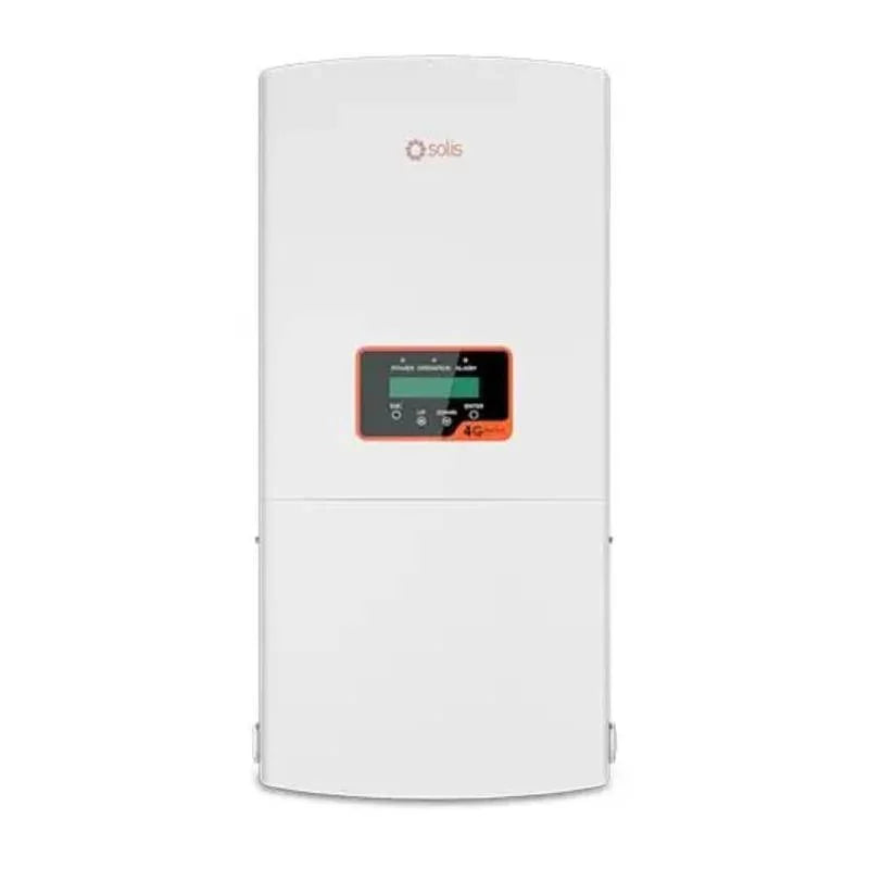 Solis 1P8K-4G-US solar inverter front view, white casing with digital display panel