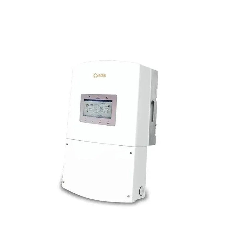 Ginlong Solis RHI-1P5K HVES-5G white solar inverter with LCD display, front view
