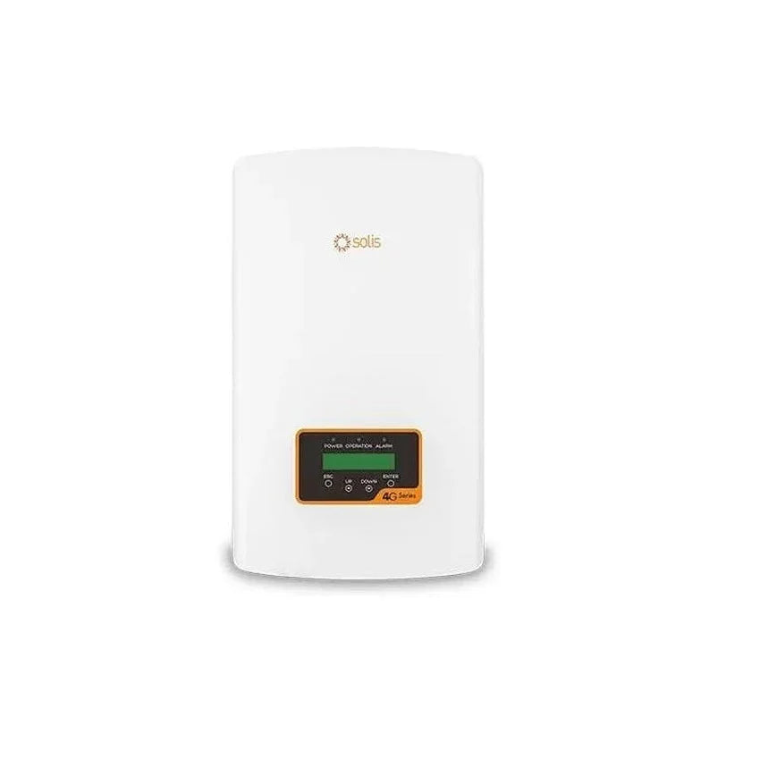 Ginlong Solis 4G solar inverter front view with LCD display and white casing