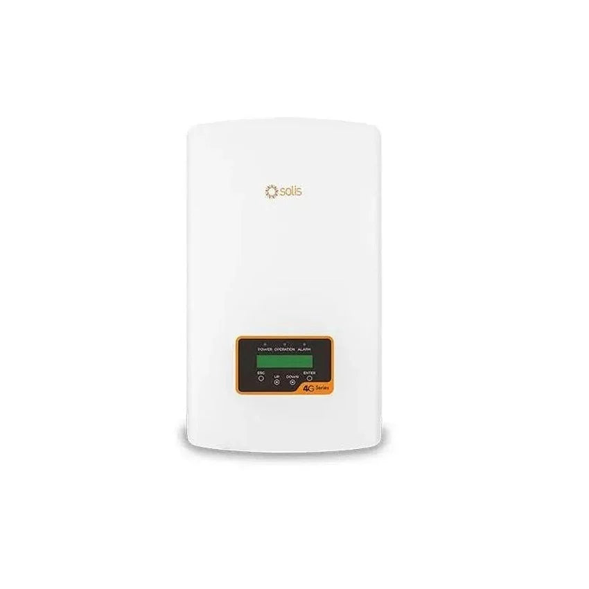 Ginlong Solis 1P2.5K-4G-US solar inverter front view with digital display, white case