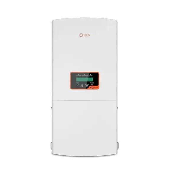Solis 1P9K 4G US solar inverter front view with digital display and white casing