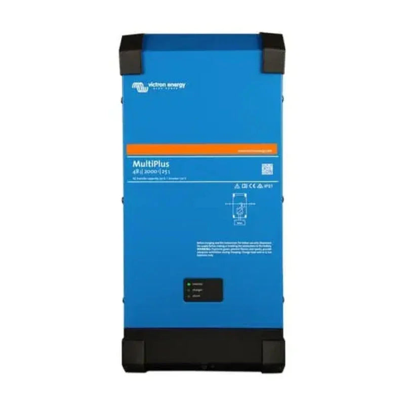 Victron Energy MultiPlus inverter charger blue front view with control panel and branding