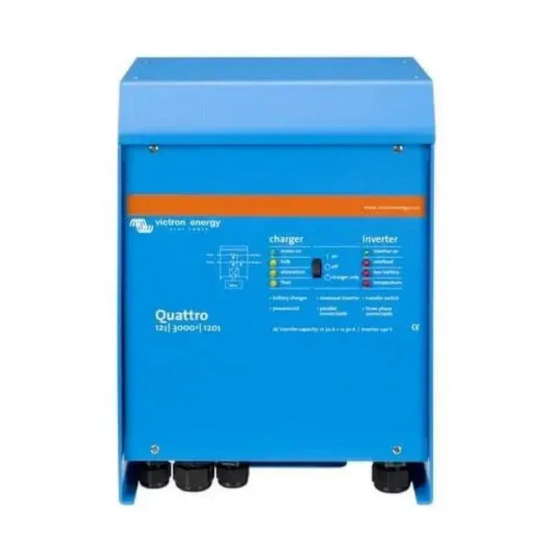 Victron Energy Quattro 12V 3000VA inverter charger, blue front view, product photo