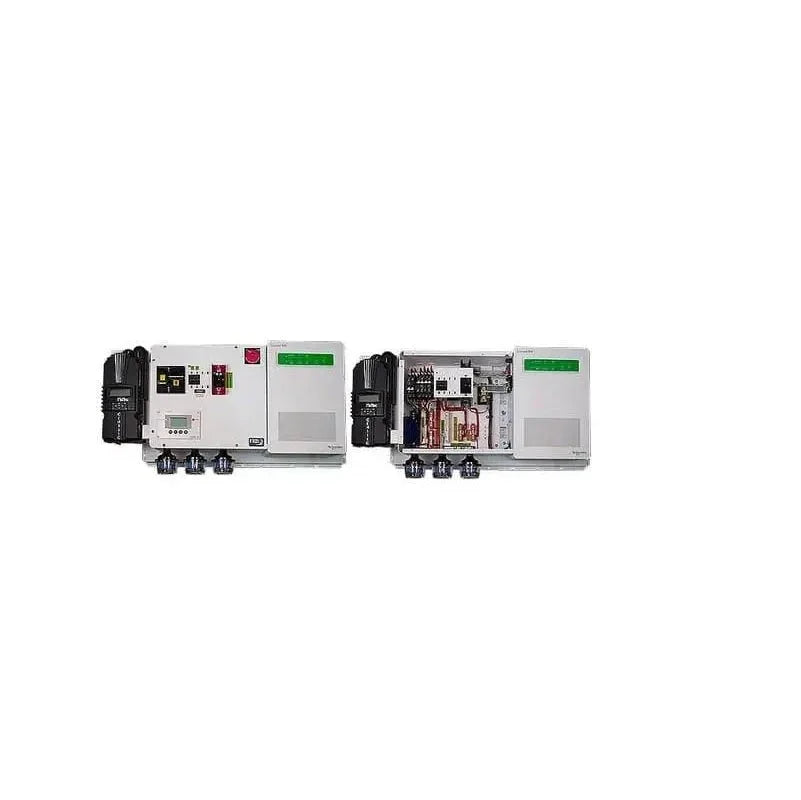 MidNite Solar MNSW4048-CL200 front view with closed and open electrical panels