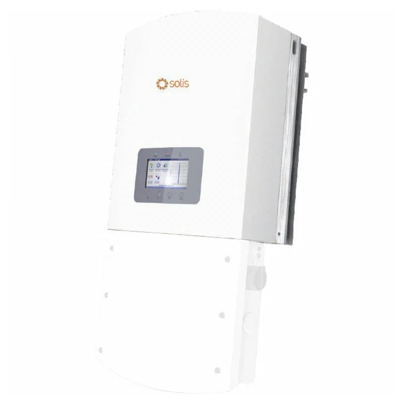 Solis 36K-US-LSW solar inverter front view with LCD display, white casing
