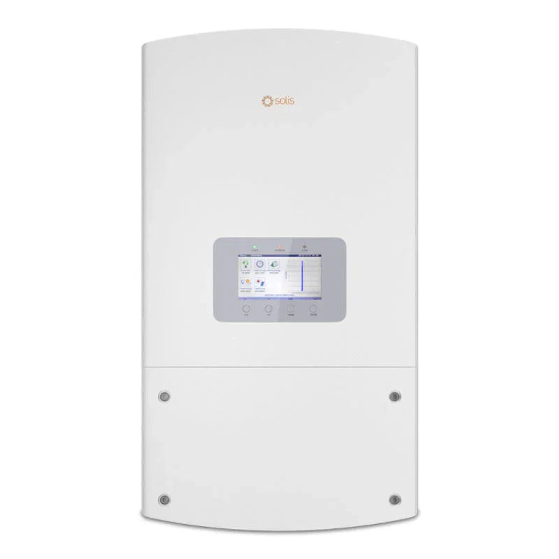 Solis 30K US LSW solar inverter front view with display panel and brand logo