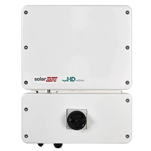SolarEdge HD-Wave SE7600H-US inverter, white front panel, wall-mounted solar equipment