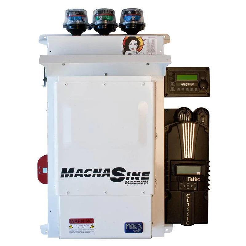MidNite Solar Magnum inverter system with control panel and meters, front view