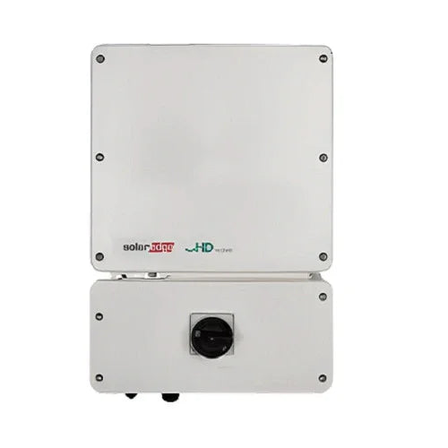 SolarEdge SE3800H-US HD-Wave white inverter front view with logo and switch