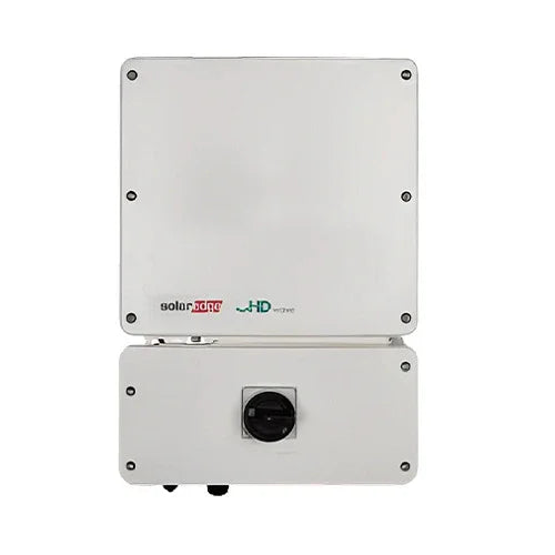 SolarEdge SE3000H-US HD-Wave inverter front view, white box with branding and black knob