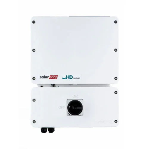 SolarEdge SE6000H HD-Wave inverter front view with white enclosure and on/off switch