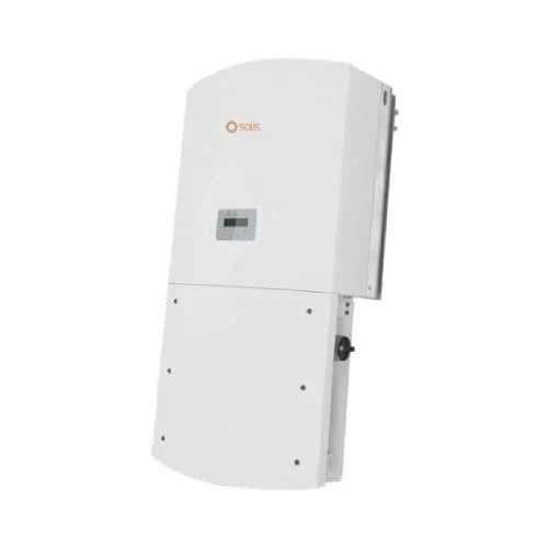 Solis 50K US F SW solar inverter front view, wall-mounted white unit with display screen