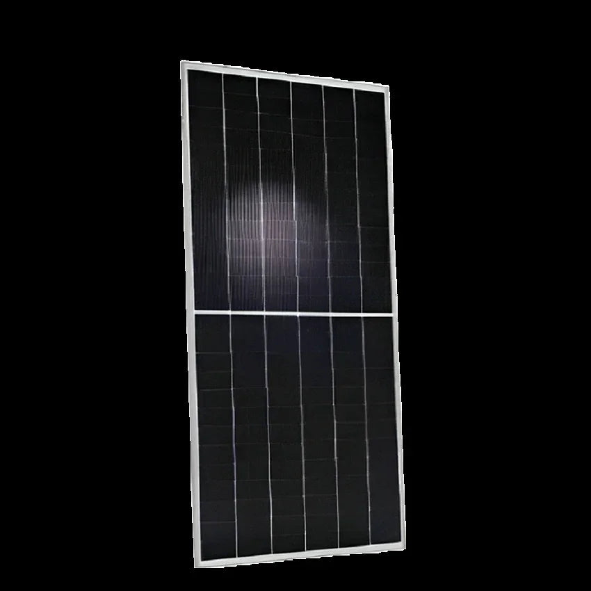 Hanwha Q Cells XL G11S monocrystalline solar panel with silver frame on black background