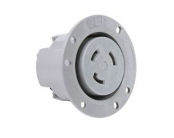 Receptacle, Flanged Recessed 30amp 3 prong 120VAC outlet, P&S L530-FO