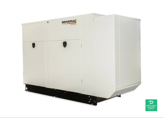 Generac Protector 150KW Automatic Standby Liquid-Cooled Gaseous Engine Generator in Aluminum Enclosure - RG15090 — side angle