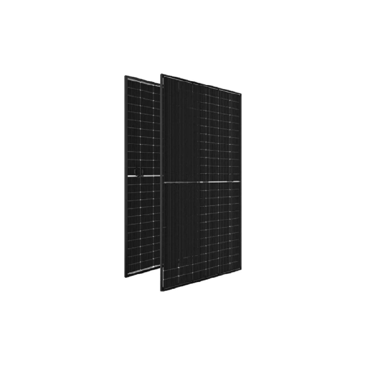 Two black solar panels on a white background
