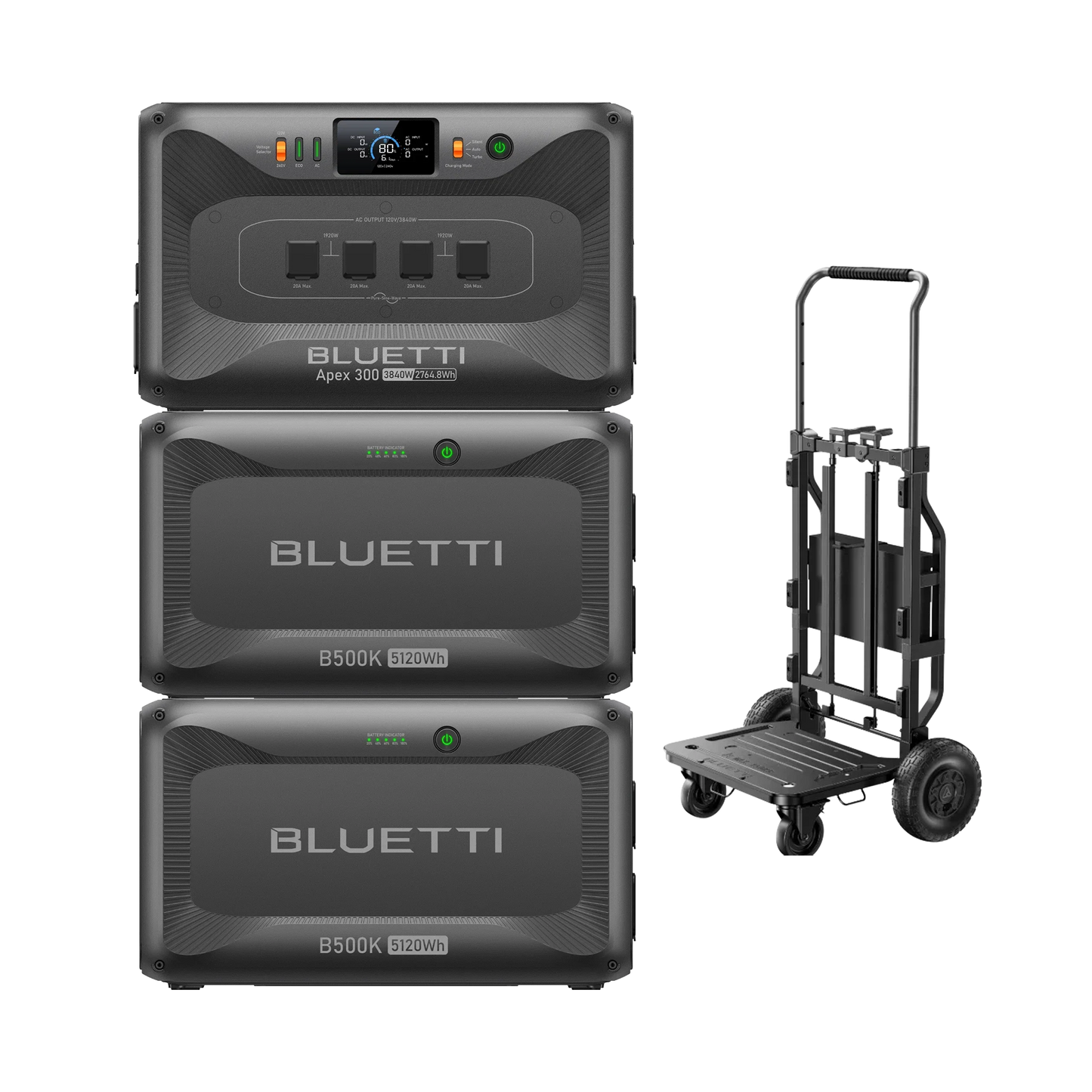 Bluetti Apex 300 + 2 x B500K Expansion Batteries + Foladable Trolley 2 - Bundle