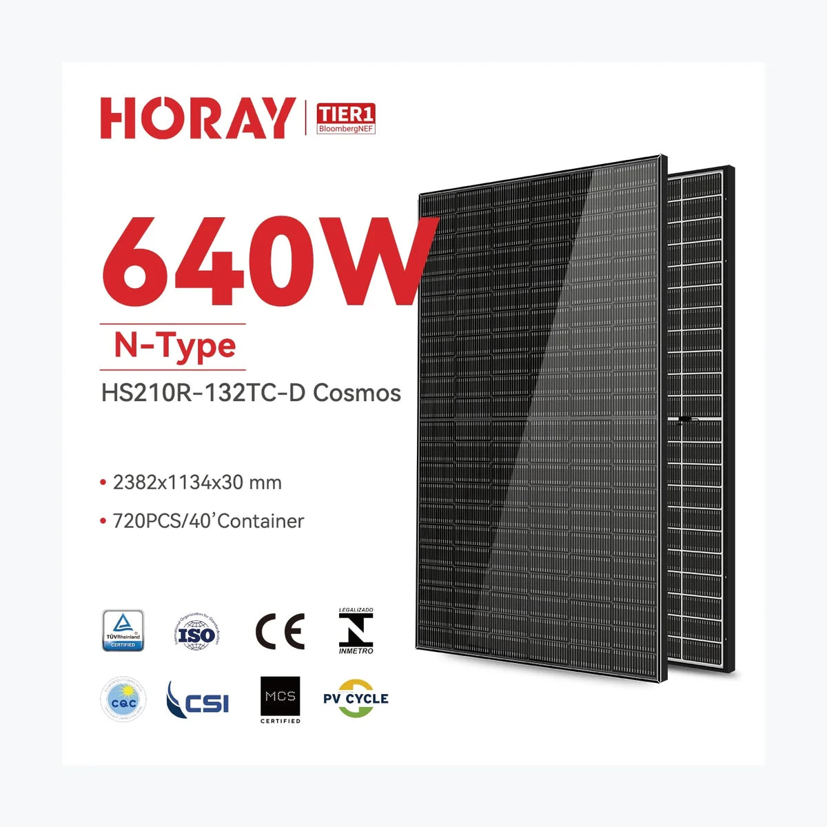 Horay Solar HS625TC-MHC-D — solar module render