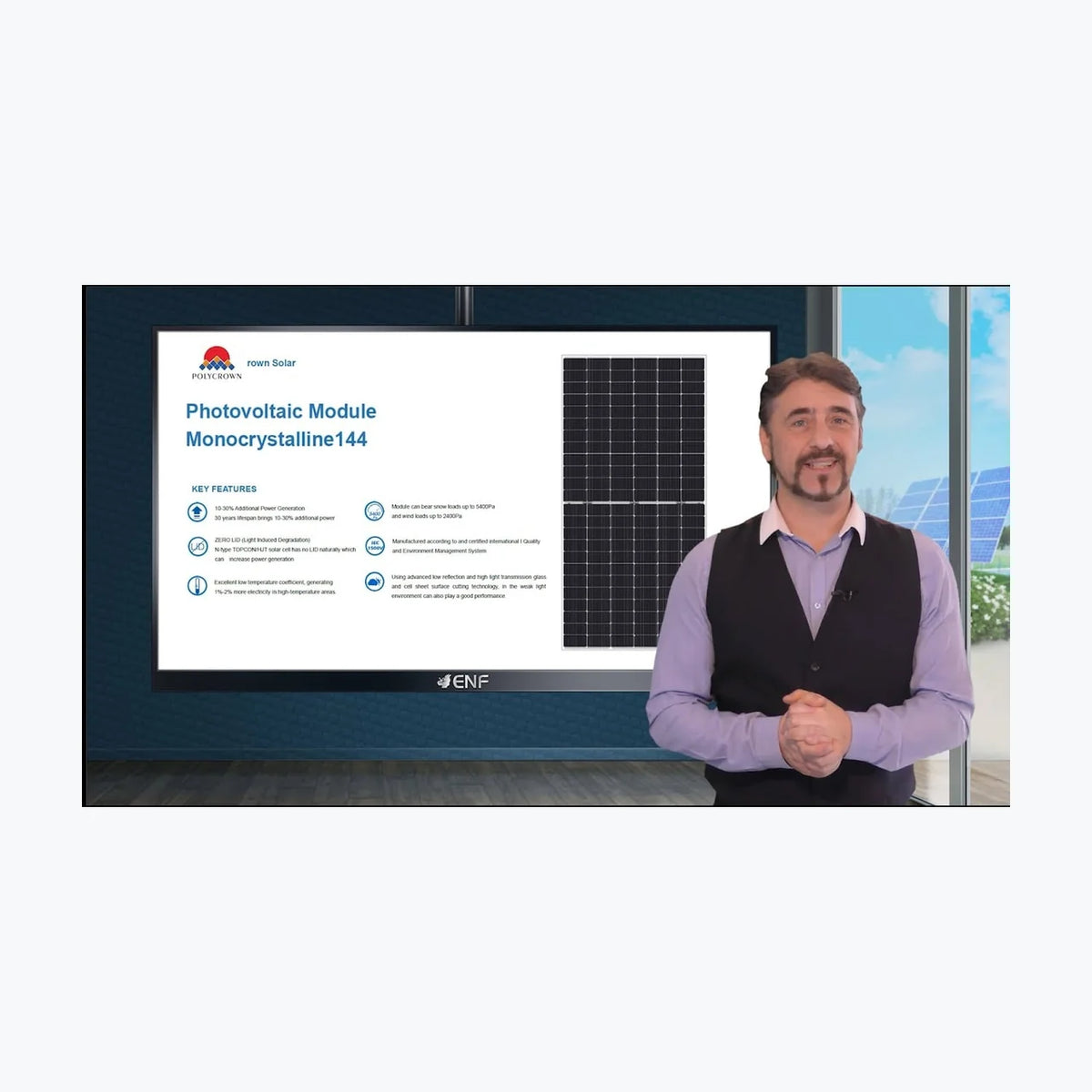PolyCrown Solar Tech NS-580MH-144 — solar module render