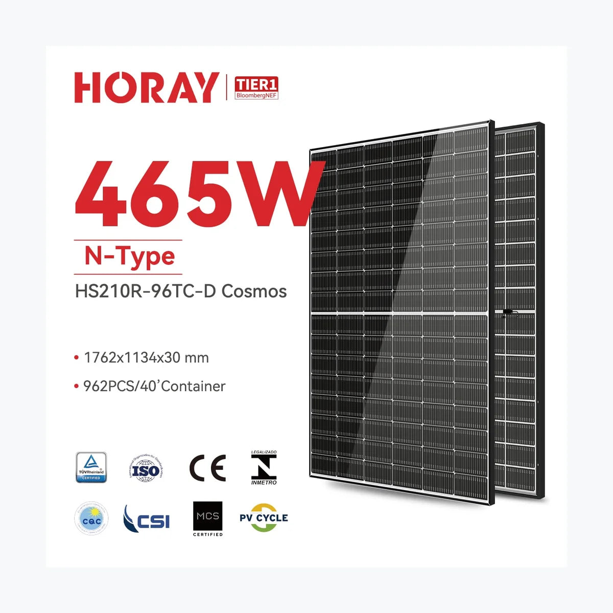 Horay Solar HS450TC-MHC-D — solar module render