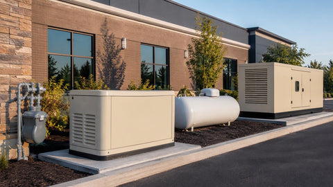Three standby generator setups showing a natural gas meter connection