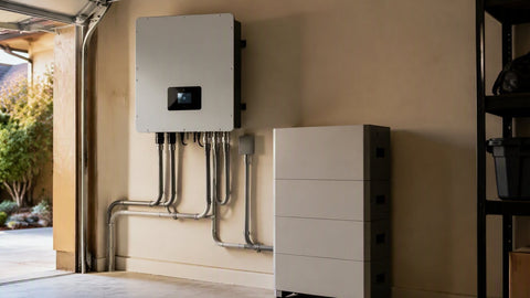 Sol-Ark hybrid inverter with battery stack — PES Supply brand guide