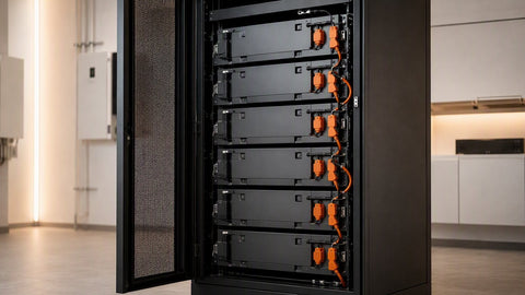 SimpliPhi Power LFP battery modules in server rack — PES Supply brand guide