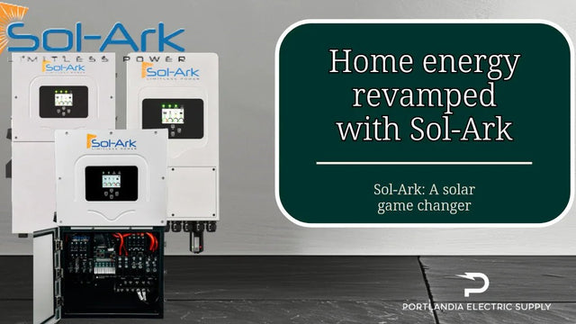 Sol-Ark home solar power inverters displayed with text promoting energy innovation