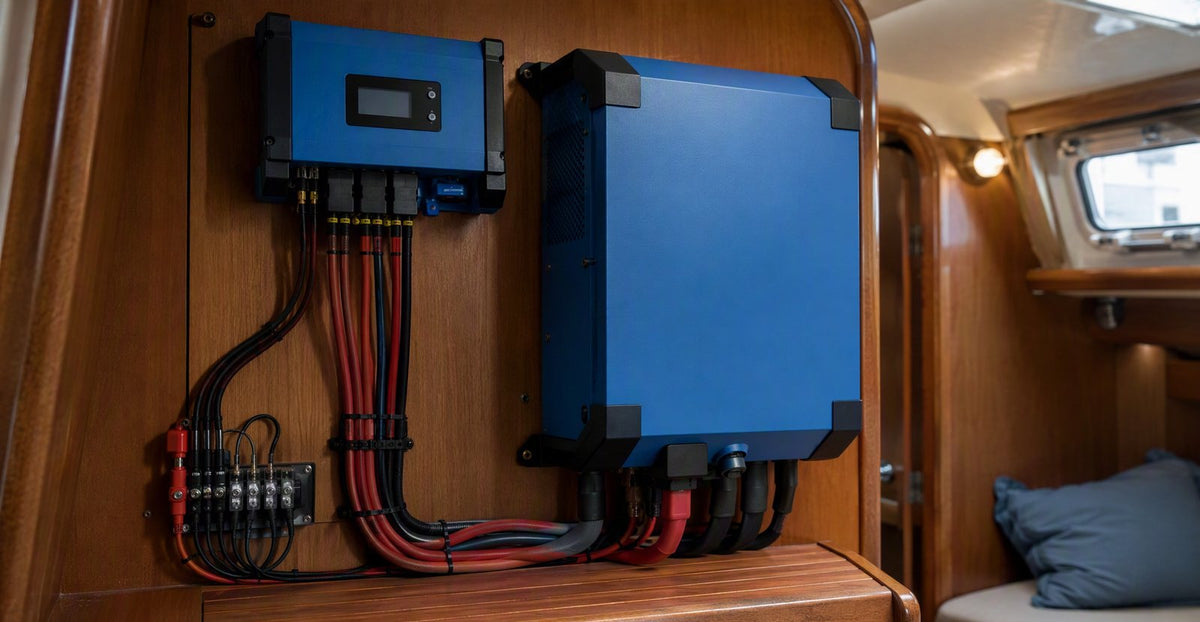 Controlador de carga e inversor-cargador Victron Energy azul marino — guía de marca PES Supply