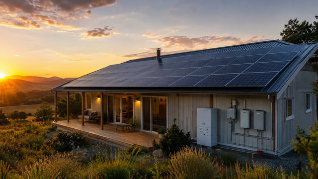 A 10kW rooftop solar panel array on a rural off-grid home