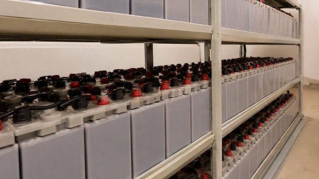 Trojan Battery deep-cycle flooded batteries on rack — PES Supply brand guide