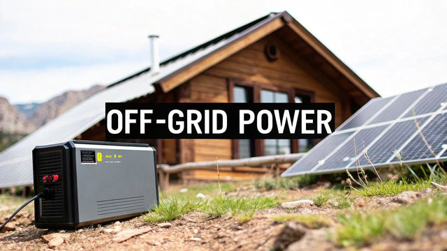 Solar panels and portable generator powering a remote wooden cabin, off-grid power solution
