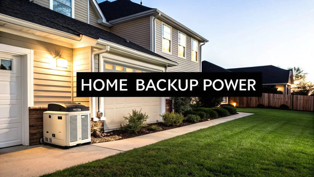 Home backup generator installed outside suburban house at dusk, home backup power solution