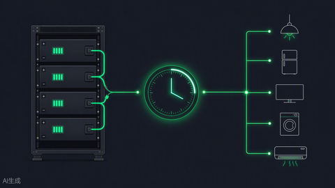Battery runtime calculator hero — dark technical illustration, Portlandia Electric Supply
