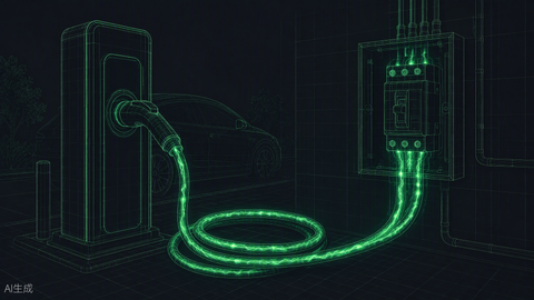 EV charger circuit calculator hero — charging cable and breaker panel, Portlandia Electric Supply