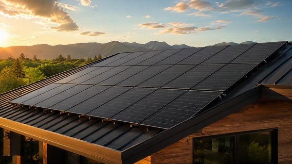 REC Alpha Series solar panels on a modern rooftop at golden hour — HJT heterojunction technology debut at Intersolar Europe 2019