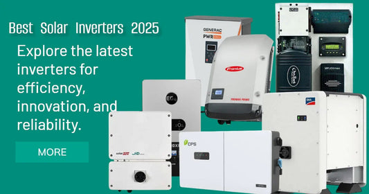 Best solar inverters 2025 with diverse models showcased on a teal background, efficiency focus.