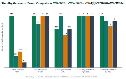 Standby Generator Brand Comparison Generac Cummins Briggs Kohler PES Distributor Chart