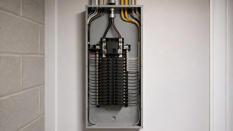 Electrical subpanel with feeder cable and neatly dressed branch circuits